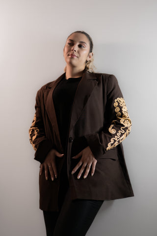Veste blazer marron oversize à broderies – KIARA