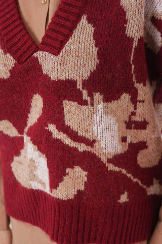 Pull sans manches rouge & beige à motif abstrait – KIARA