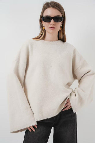 Pull oversize beige à manches larges – KIARA
